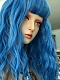 Evahair 2021 New Style Ocean Blue Medium Wavy Synthetic Wig with Bangs