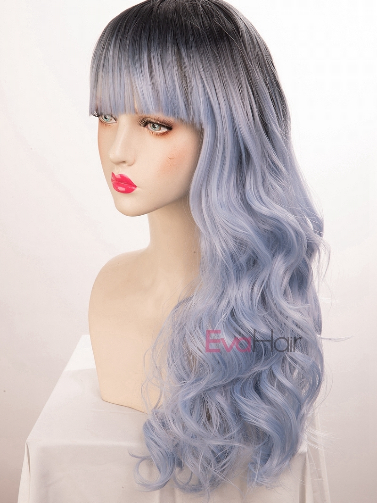 EvaHair Lpng Wavy Synthetic Full Lace Wig with Bangs