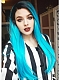 Electrical Blue Long Sleek Straight Synthetic Lace Front Wig with Dark Root