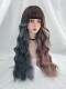 Evahair Fuchsia to Haze Blue Mixed Color Long Wavy Synthetic Wig with Bangs