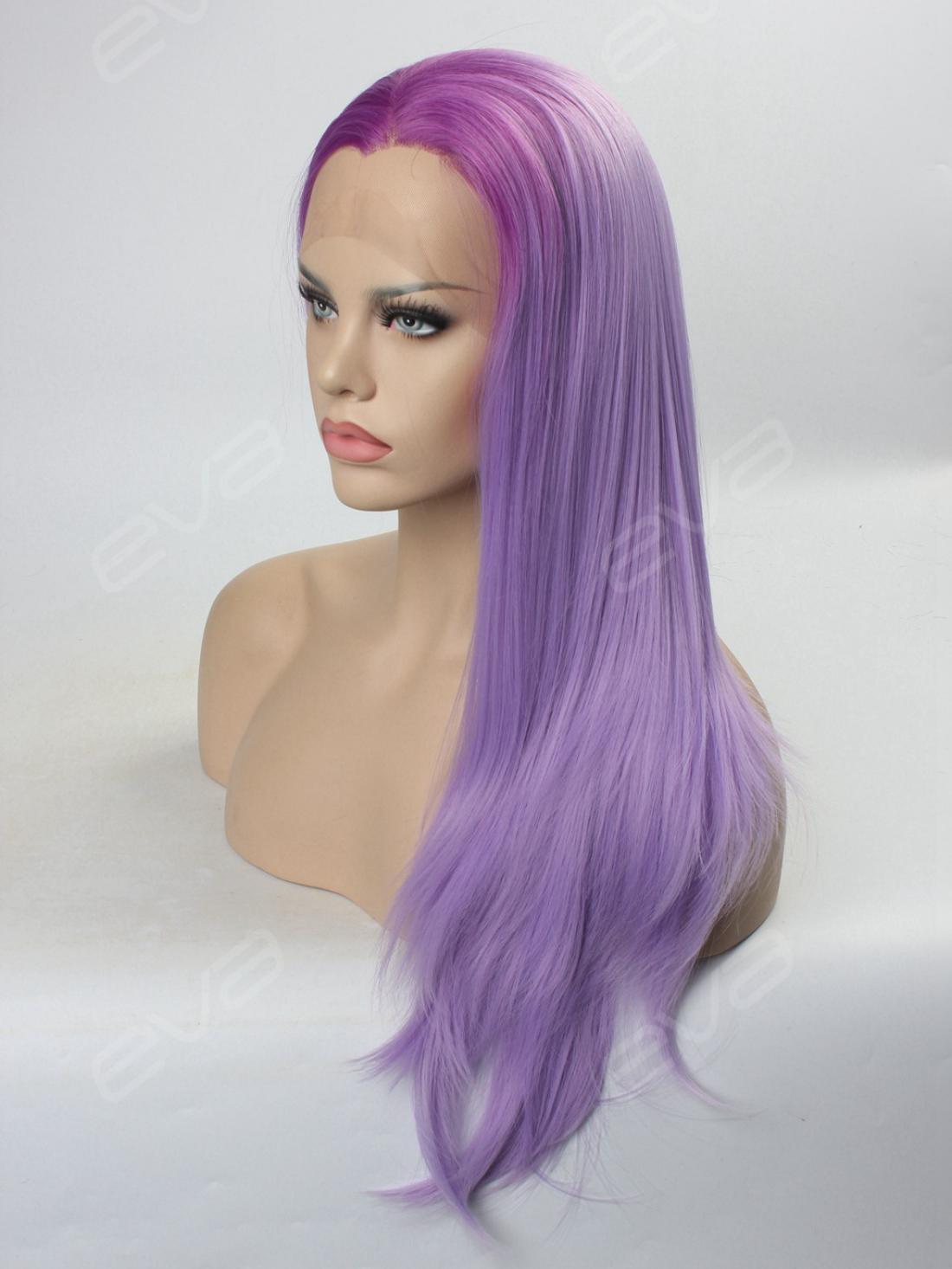 Graduated Lavender Purple Color Long Straight Synthetic ...