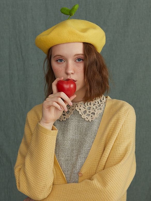 Kawaii Green Bean Sprout Mori Beret Hat