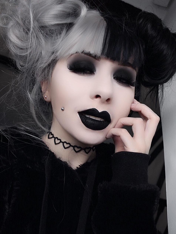 Gothic Half Black and Half Grey Water Wavy Quite Long Synthetic Lace Front Wig