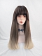 Evahair Brown to Blonde Ombre Color Long Straight Synthetic Wig with Bangs