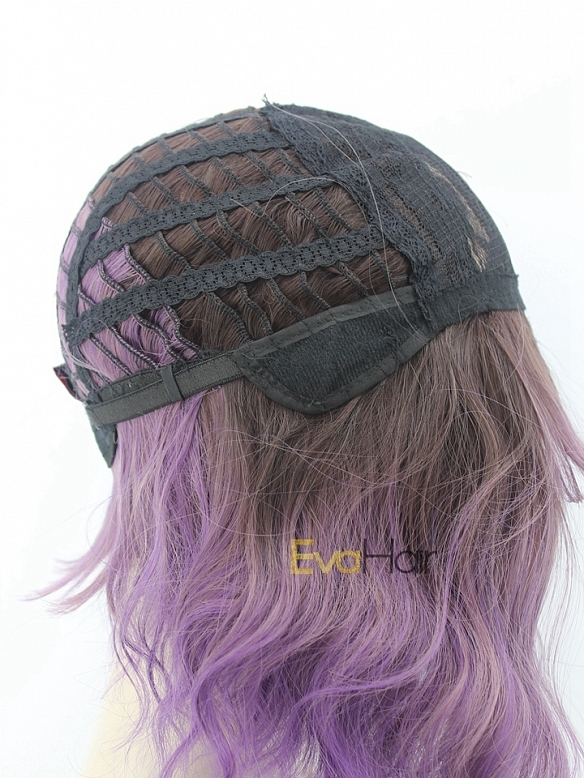 Rouge Mix Purple Wavy Bob Synthetic Capless Wigs with Wispy Bangs