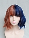 Evahair 2021 New Style Half Blue and Half Ginger Red Bob Wavy Synthetic Wig with Bangs