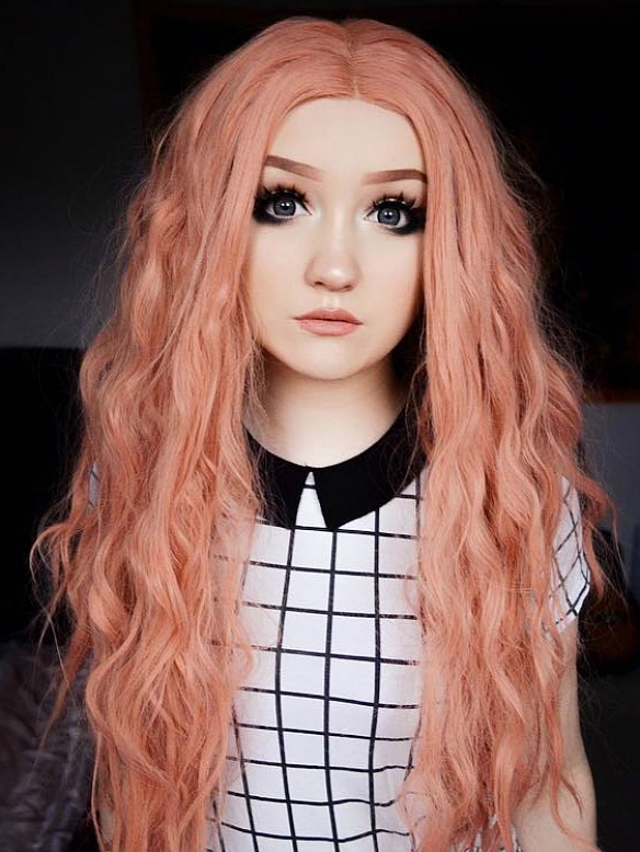 Lovely Peach with Slight Wavy Style Synthetic Lace Front Wig