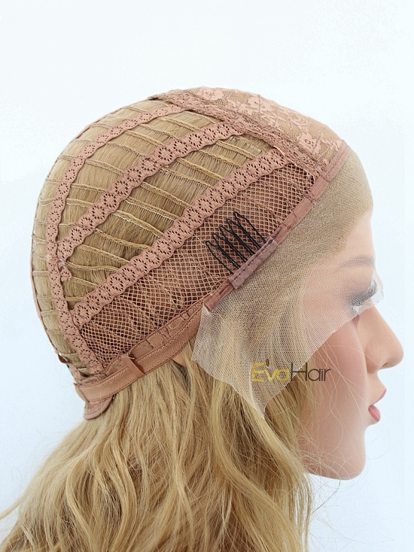 Honey Blonde Shoulder Length Slight Wavy Daily Wear Lace Front Synthetic Wig