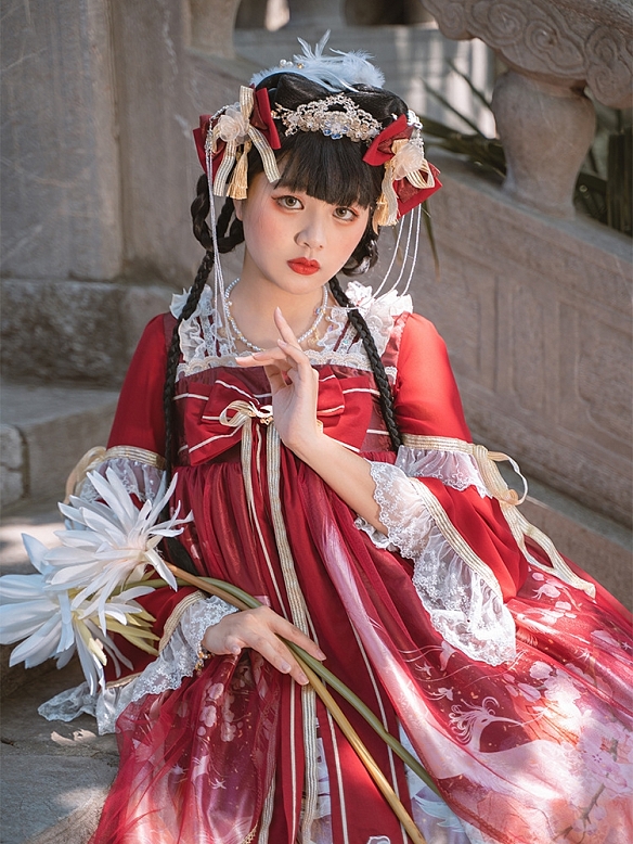 Evahair new style classical red mesh lolita dress