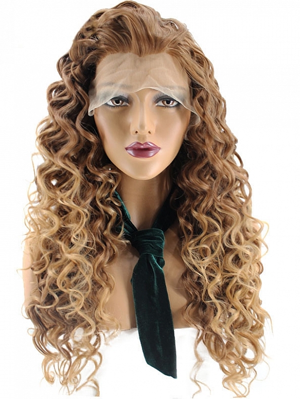 European and American style brown curly lace front wigs