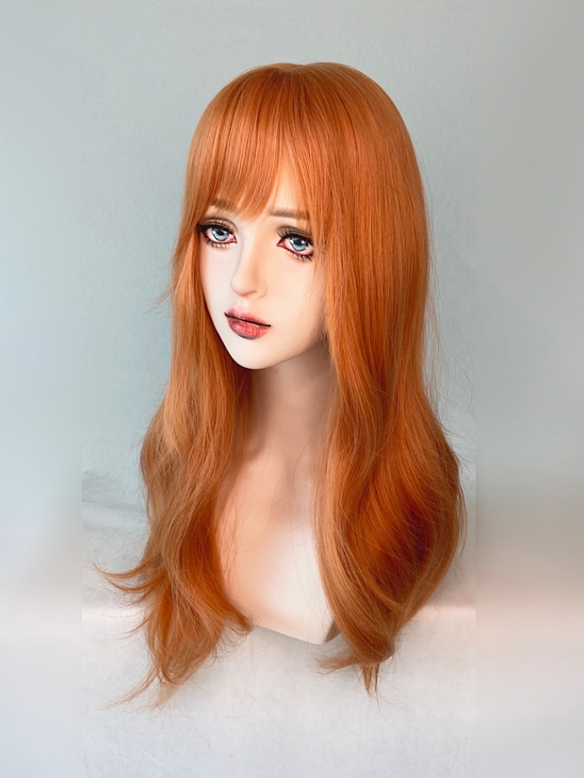 Evahair 2021 New Style Light Orange Medium Wavy Synthetic Wig with Bangs
