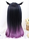 Evahair 2021 New Style Black to Purple Ombre Long Straight Synthetic Wig with Bangs