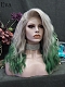 Evahair Grey to Green Medium Length Wavy Synthetic Lace Front wig