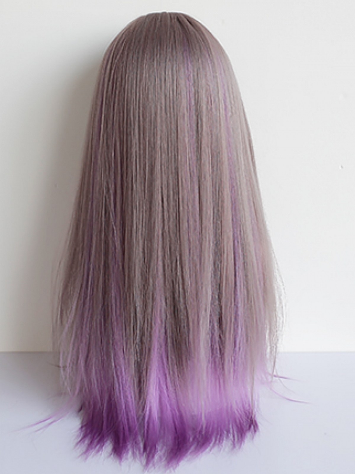 Evahair 2021 New Style Grey and Purple Mixed Color Long Straight Synthetic Wig with Bangs