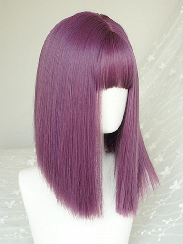 Evahair 2021 New Style Purple Medium Straight Synthetic Wig with Bangs