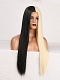 Evahair 2021 New Style Half Black and Half Beige Long Straight Synthetic Wig