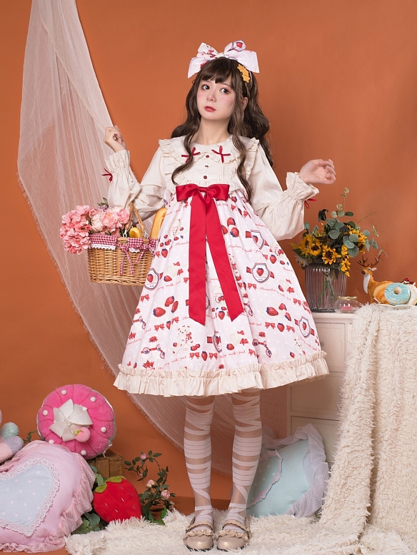 Evahair fashion strawberry printed pink lolita dress JSK