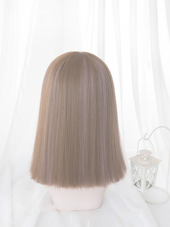 Evahair Cute Brown and Purple Mixed Color Medium Straight Synthetic Wig with Bangs