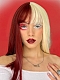 Evahair Half Red and Half White Medium Straight Synthetic Wig with Bangs