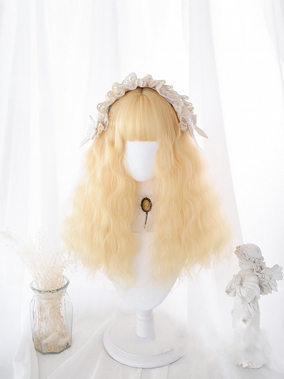 Evahair Golden Wheat Color Long Wavy Synthetic Wig with Bangs