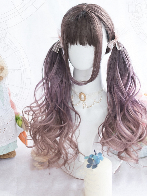 Evahair Purple Ombre Long Wavy Synthetic Wig with Bangs