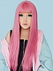 Evahair Pink Long Straight Synthetic Wig with Bangs