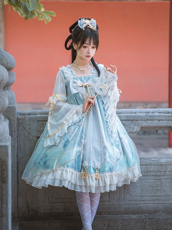 Evahair new style classical blue mesh lolita dress
