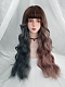 Evahair Fuchsia to Haze Blue Mixed Color Long Wavy Synthetic Wig with Bangs