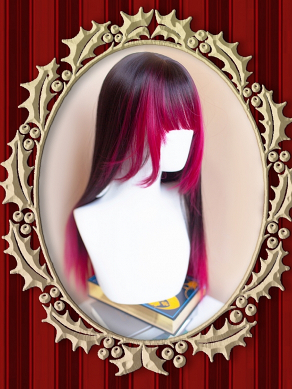 Evahair Trendy Gothic Black and Red Mixed Color Long Striaght Synthetic Cosplay Wig with Bangs