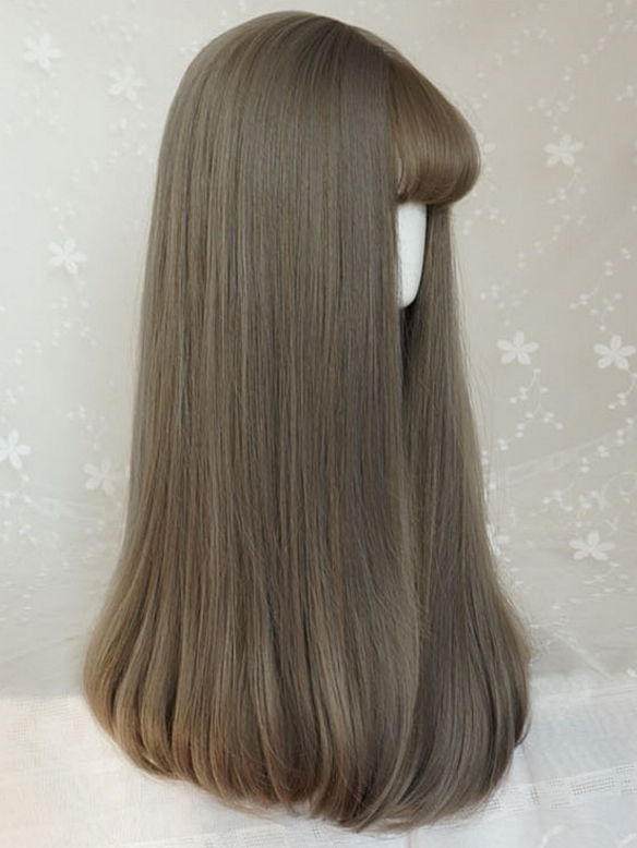 Evahair Ash Light Brown Long Synthetic Wig with Wispy Bangs