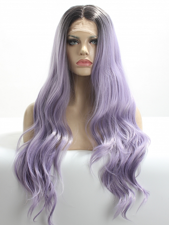  Ash Lavender Wavy Natural Synthetic Lace Front Wig