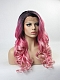 Graduated Pink Color with Dark Hair Root Long Wavy Style Synthetic Lace Front Wig