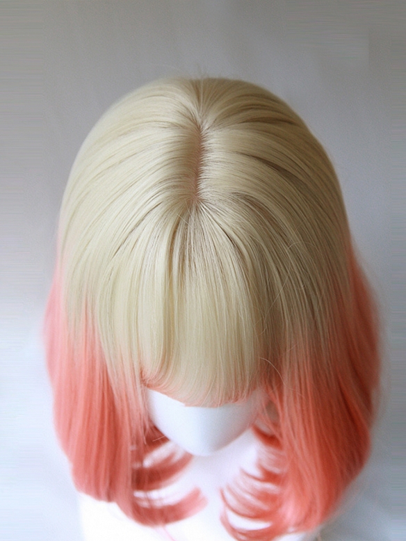 Evahair 2021 New Style Blonde to Sunset Orange Bob Short Straight Synthetic Wig with Bangs
