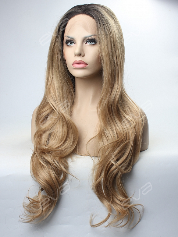Honey Brown Ombre with Sexy Wavy Synthetic Lace Front Wig