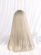Evahair Beige and White Mixed Color Long Straight Synthetic Wig with Bangs