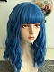 Evahair 2021 New Style Ocean Blue Medium Wavy Synthetic Wig with Bangs