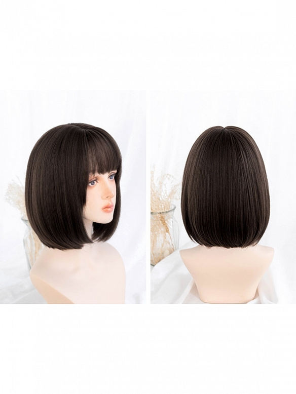 Evahair Cool Brown Bob Straight Synthetic Wig with Bangs