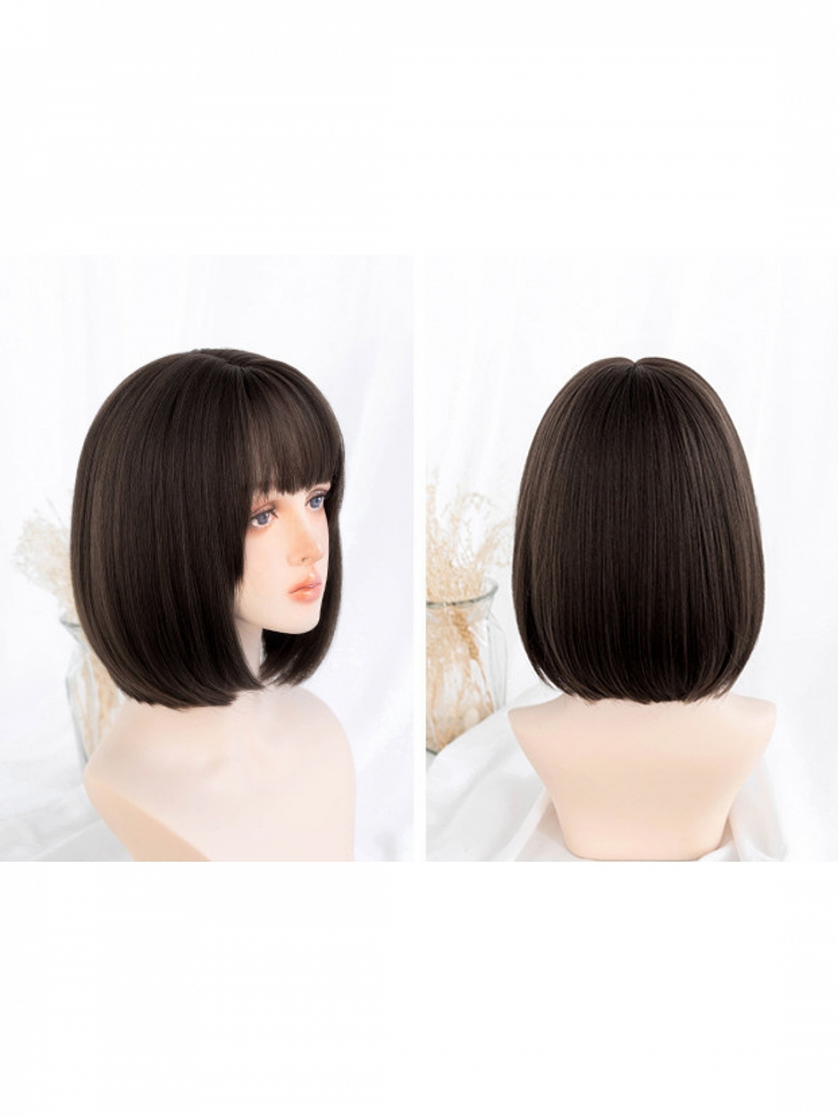 Evahair Cool Brown Bob Straight Synthetic Wig with Bangs