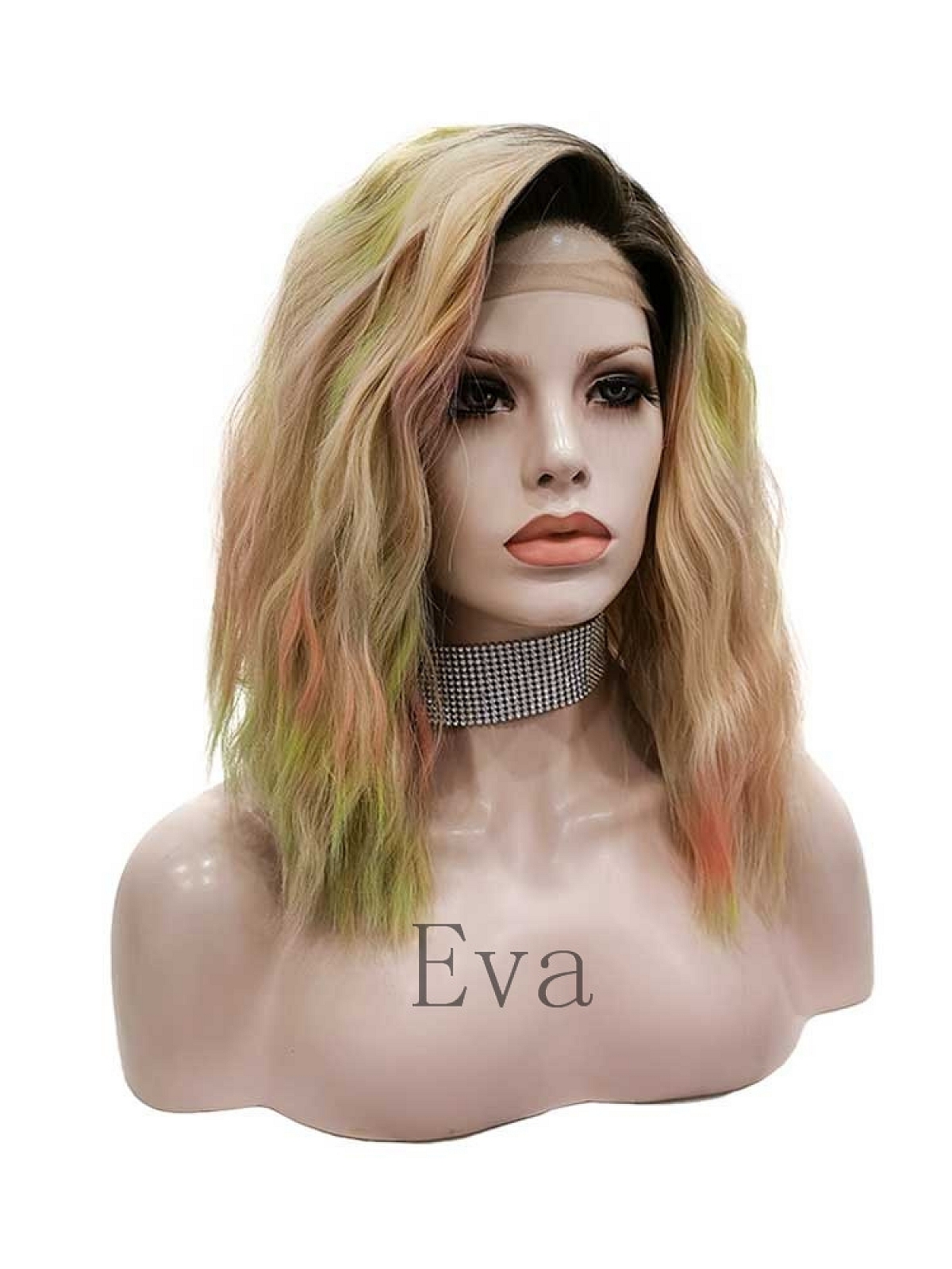 Evahair Colorful Shoulder Length Wavy Synthetic Lace Front Wig