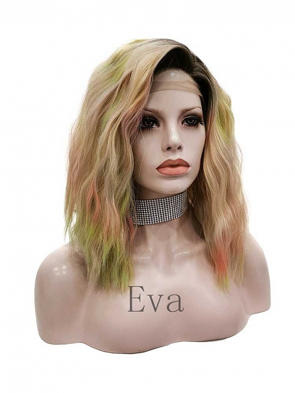 Evahair Colorful Shoulder Length Wavy Synthetic Lace Front Wig