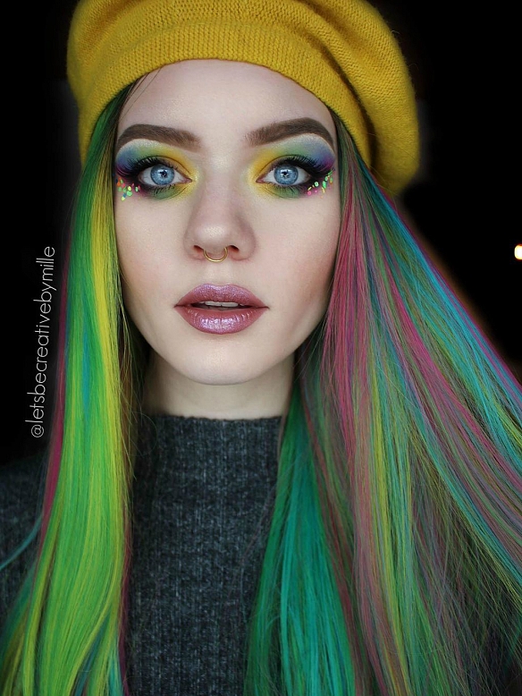 Mixed Colorful Long Straight Synthetic Lace Front Wig 