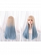Evahair 2021 New Style Blonde to Blue Ombre Long Straight Synthetic Wig with Bangs