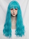 Evahair 2021 New Style Lake Blue Long Wavy Synthetic Wig with Bangs