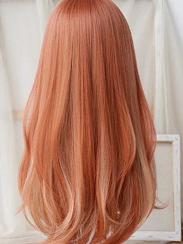 Evahair 2021 New Style Orange and Golden Mixed Color Long Wavy Synthetic Wig with Bangs