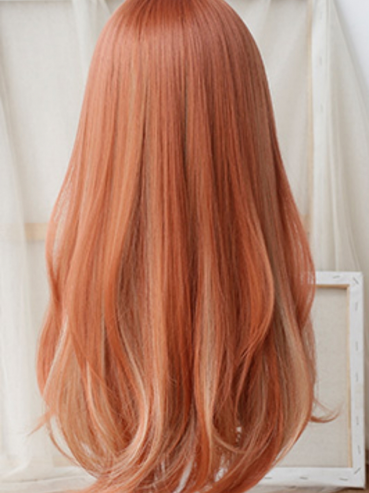 Evahair 2021 New Style Orange and Golden Mixed Color Long Wavy Synthetic Wig with Bangs