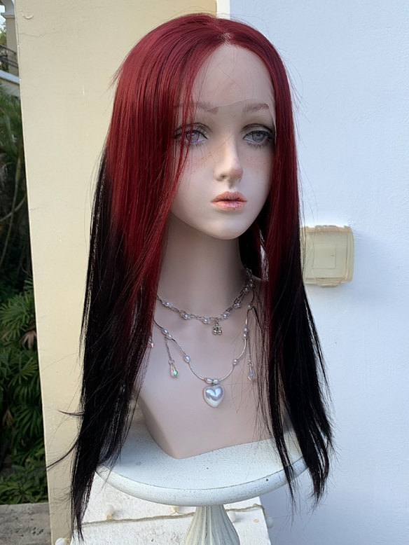 Evahair 2022 New Style Red to Black Ombre Long Straight Synthetic Lace Front Wig