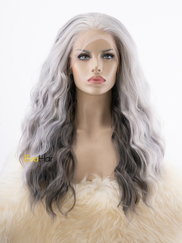 Granny Grey Fashion Wavy Synthetic Lace Front Wig