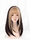 Evahair Black and Front Blonde Medium Length Straight Synthetic Wig with Bangs