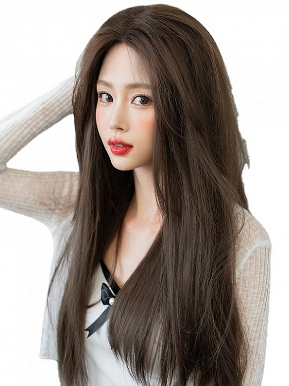 Evahair fashion Brown long straight hair T-lace wig