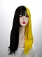 Evahair Half Black and Half Yellow Wefted Cap Long Staight Synthetic Wig with Bangs 